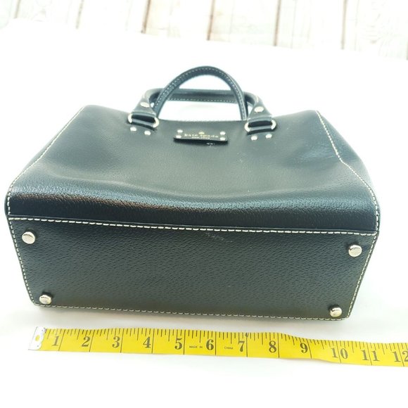 Kate Spade Womens Black Leather Retro Double Handle Satchel Handbag Purse - Picture 9 of 15